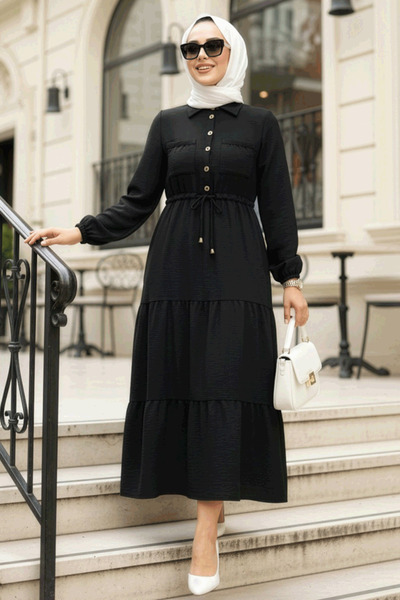 Neva Style Rochie neagră cu nasturi 5720S