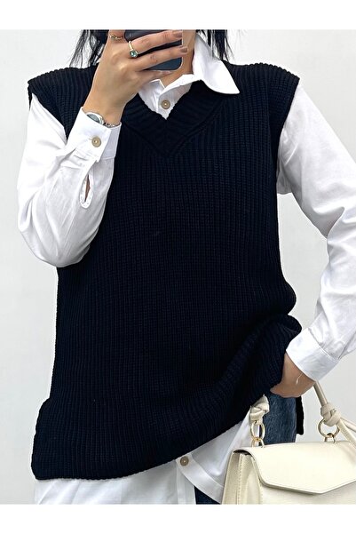 NİSUM MODA NİSUM V YAKA TRİKO YIRTMAÇLI SÜVETER