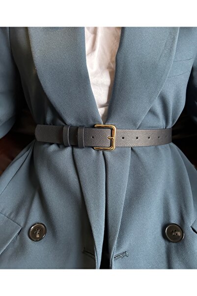 LİA KEMER Loyal Curea cu model dreptunghiular pentru femei, cu cataramă aurie...