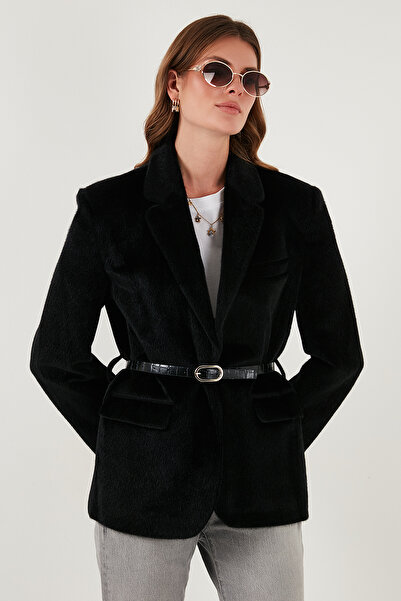 Lela Regular Fit Lined Belt Detailed Plush Textured Jacket Jacket 6839490