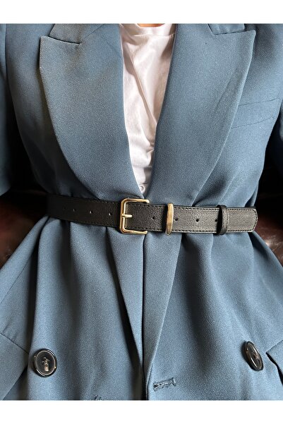 LİA KEMER حزام نسائي ذهبي اللون بنمط بيضاوي مستطيل، حزام للسترة، حزام للملابس...