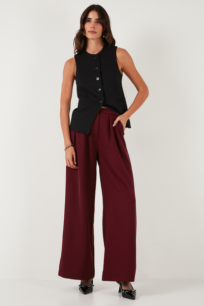 Lela Wide Leg High Waist Wide Leg Pants with Pile Detail Pants 6522016