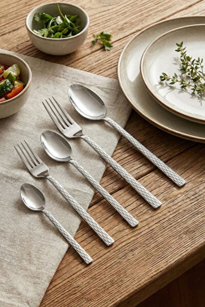 Gökdil 60 Piece Steel Fork & Spoon Set for 12 Persons with Wicker Patterned Box