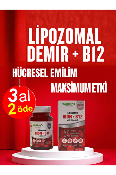 Walkers Lipozomal B12 Demir C vitamini Methylcobalamin ( Metilkobalamin ) Krom Pikolinat 30 Enerji Kapsül