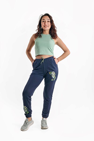 ASN concept Women's Navy Blue Floral Printed Sweatpants (with Plus Size Options)