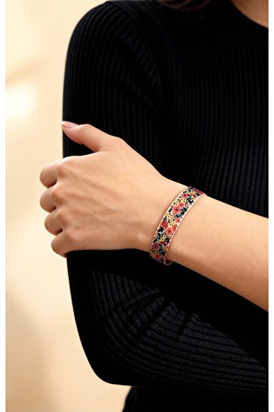 Erol Bakır El Yapımı Renkli Çiçek Desenli Bakır Bilezik | Zarif El İşi Kadın ...