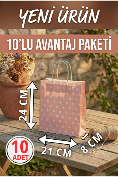 Pusula Marketim 10'lu Paket Burgu Saplı Beyaz Puantiyeli Turuncu Çanta - Hediyelik Poşet