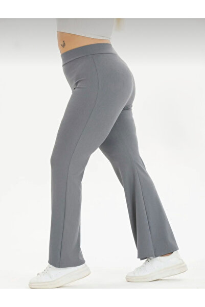 ALKY STORE Curve Büyük Beden Şardonlu Battal Fitilli Ispanyol Paça Yüksek Bel...