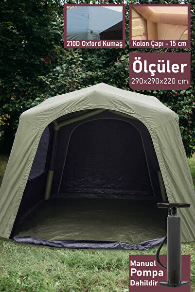 Trend Maison 210D Oxford Soba Baca Çıkışlı Şişme Çadır 290X290XH220 Haki + Po...