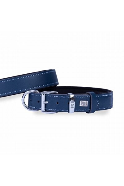 Doggie Comfort Leather Dog Collar Royalblue 2.5x37 45 Cm