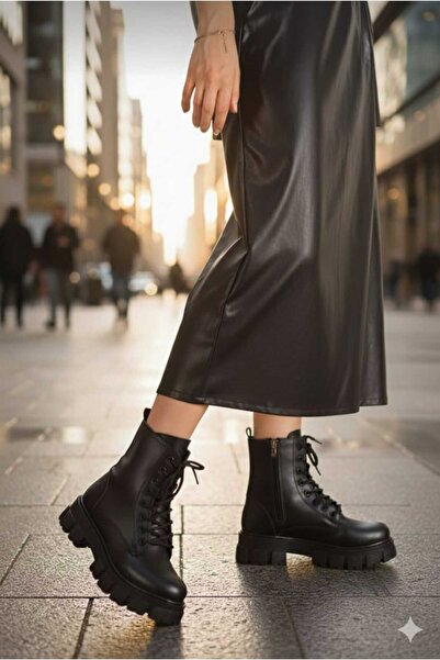 Nubbock Γυναικείες μαύρες δερμάτινες μάλλινες καθημερινές μπότες με φερμουάρ NK0204