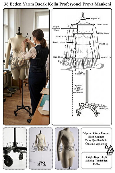 Manken İstanbul 36 Beden Yarım Bacak Yüksek Kalite Tekerlekli Döküm Ayak Koll...
