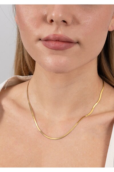 Söğütlü Silver Gümüş Italyan Yassı Zincir Kolye Altın Sgtl11757