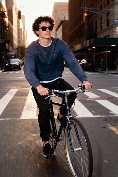 TOMMY LIFE Petrol - Μαύρο Casual O λαιμόκοψη, βαμβακερό ανδρικό σετ φόρμας oversize - 85120