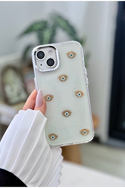 Go Aksesuar Apple Iphone 15 - 14 -13 Uyumlu 3d Mini Nazar Tasarımlı Epoksili Silikon Telefon Kılıfı