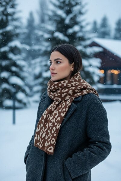 Onur Шарф - Зимовий шарф з леопардовим візерунком, товстий, якісний тканий матеріал, двосторонній