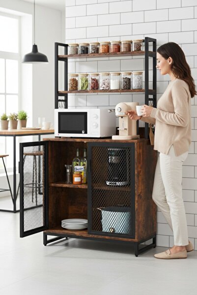 TOLIAHOME Tel Kapaklı Mutfak Banyo Düzenleyici Raf Kahve Köşesi Çok Amaçlı Raf Erzak Dolabı