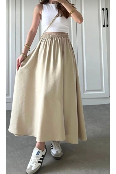 Bella Bloom Boutique Γυναικεία μακριά φούστα από ύφασμα ποπλίνα με ελαστική μέση και διπλές τσέπες