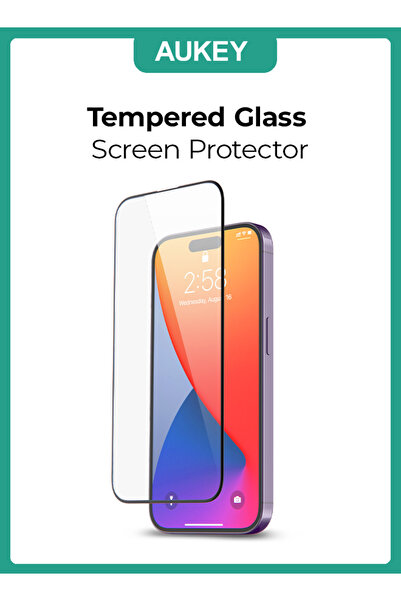 AUKEY واقي شاشة زجاجي فائق الوضوح لهاتف iPhone 15 شفاف SP-GT10A