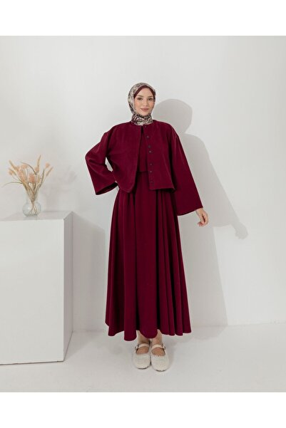 RFK Butik Γυναικείο Σετ Φόρεμα Γιλέκο κοτλέ - Βουργουνδία