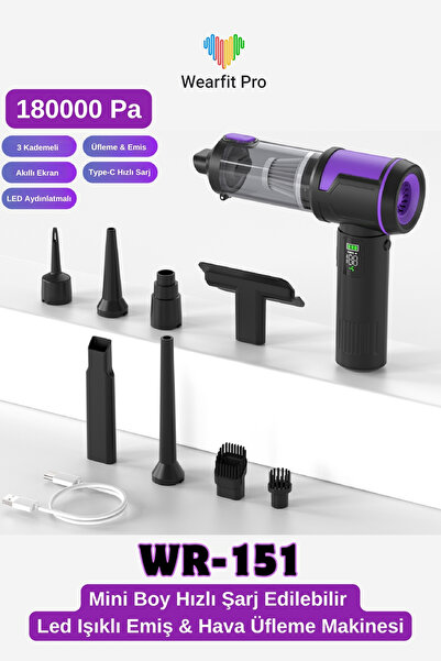 Wearfit Pro WR-151 18000pa Hava ve Emiş Güçlü Mini Kablosuz Araç İçi Elektrik...
