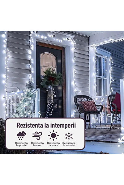 Generic Instalație liniară de Crăciun, interior/exterior, 8 efecte de lumină, 50 m, alb rece