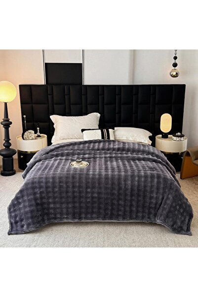 Truva Grup Fluffy Blanket Double Bed 200x230 cm – Faux Rabbit Fur, Anthracite...