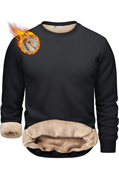 GHASSY CO. Ghassy Co. Erkek Ultra Termal Sherpa Peluş Astarlı Bisiklet Yaka Sweatshirt