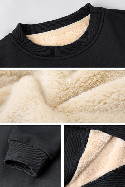 GHASSY CO Ghassy Co. Erkek Ultra Termal Sherpa Peluş Astarlı Bisiklet Yaka Sweatshirt