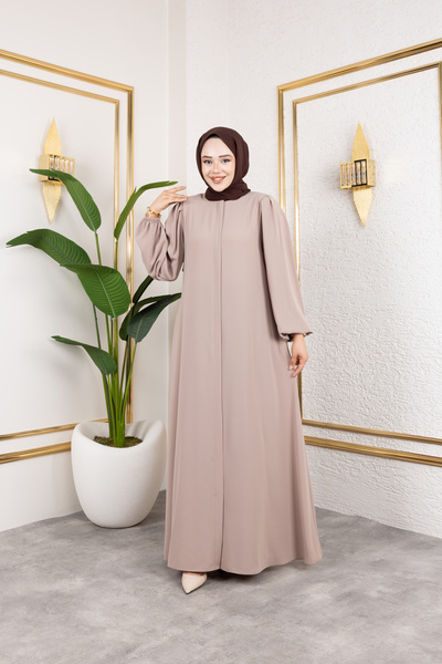 gülmedine عباية فيرات بقصة مستقيمة وأكمام بالون من حرير المدينة – زي أنيق للم...