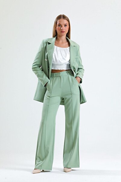 Sense Pantaloni largi din țesătură Hürrem cu cusături ornamentale |   Pnt34239 verde închis