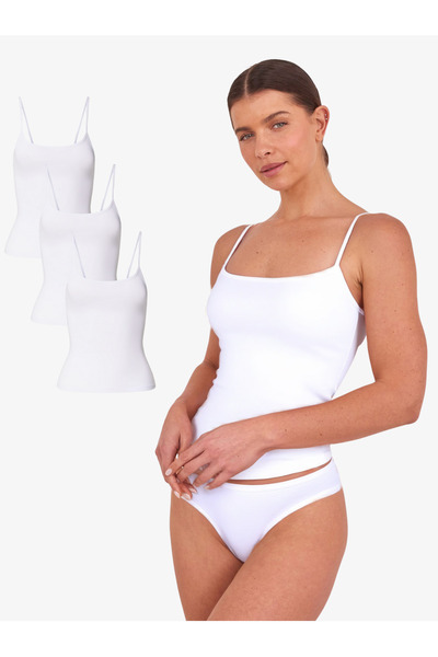 IPL Women's White Cotton Soft Thin Strap Undershirt (3 Pieces)