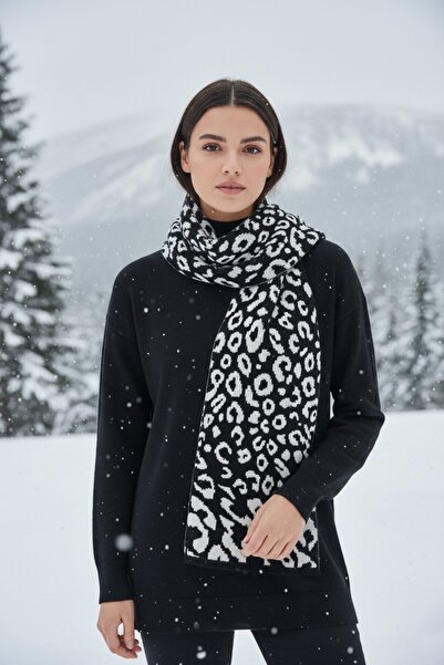 Onur Шарф - Зимовий шарф з леопардовим візерунком, товстий, якісний тканий матеріал, двосторонній