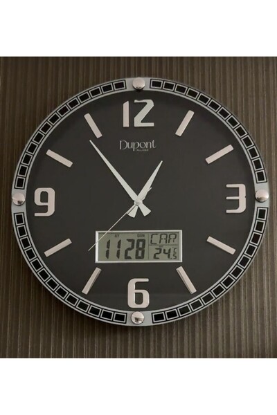 Dupont milano DUPONT-T-710-A Dijital Termometreli ve Takvimli Duvar Saati Silver-Black