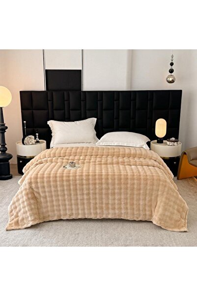 Truva Grup Fluffy Blanket Double Bed 200x230 cm – Faux Rabbit Fur, Beige, Ult...