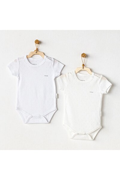 andywawa Baby Body 2 Pcs Short Sleeve Body Jacquard Basic Ecru White
