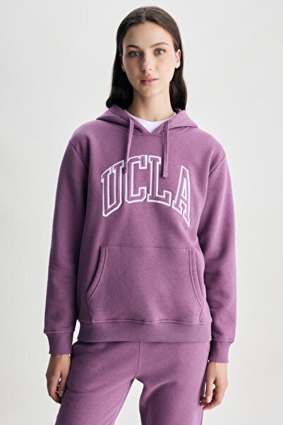 UCLA RILEY Purple cu glugă cu căptușeală din fleece Hanorac pentru femei cu broderie standard tricou