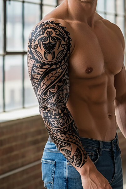 TAKIŞTIR Tribal Figürlü 12 Saat Sonra Kararan Geçici Kol Dövme Tattoo