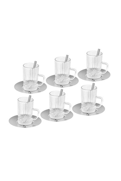 casa rosa طقم شاي زجاجي مكون من 18 قطعة مع صحن من الفولاذ المقاوم للصدأ