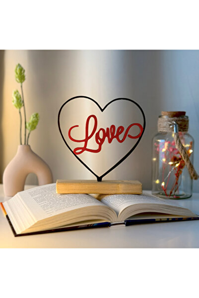 OEM Decoratiune "Love" cu baza din lemn , 15 cm, rosu/negru, imprimat 3D