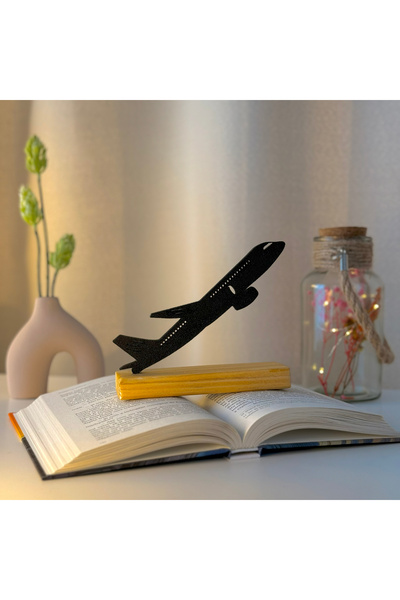 OEM Decoratiune "Avion Decoland" cu baza din lemn natural, 10.5 cm, negru, im...