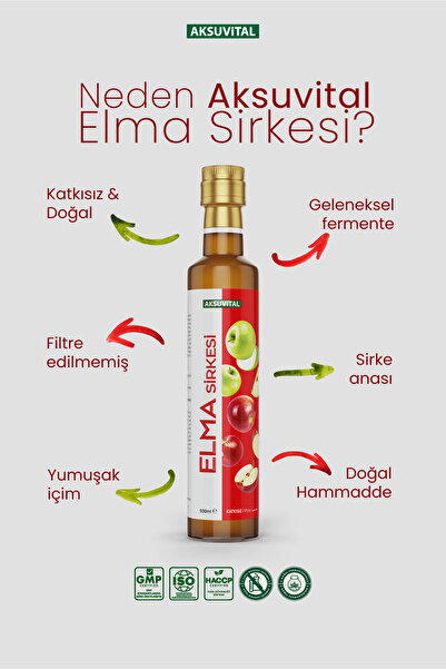 Aksu Vital Elma Sirkesi 500 ml - Katkısız, Doğal Fermantasyon