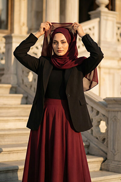 Aisha's Design Üstten Sabit Trend Pratik Şifon Şal,Bordo,PS-49