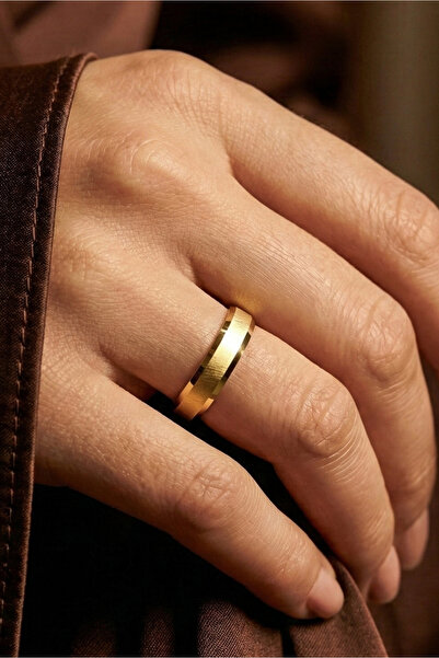 Dağıstanlı Kuyumculuk 14 Ayar Altın Mat İşlemeli 4 mm. Unisex Alyans Yüzük