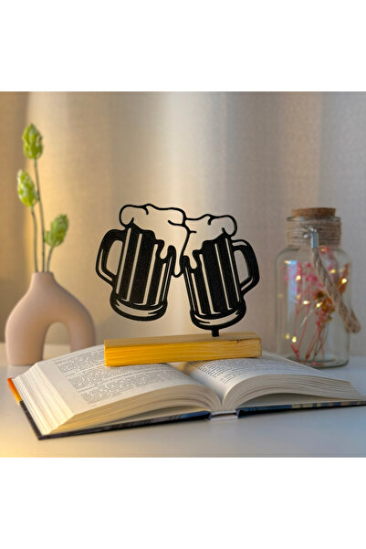 OEM Decoratiune "Cheers, Mates!" cu baza din lemn , 13 cm, negru, imprimat 3D