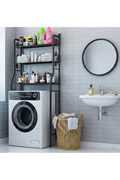 AGD منظم رفوف تخزين المناشف 3 طبقات، أسود، 68 × 25 × 163 سم