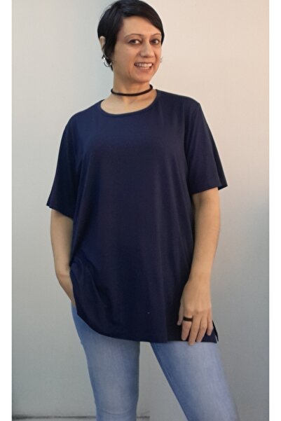 Mertcan Butik Μπλουζάκι με κοντό μανίκι από βαμβακερή βισκόζη Navy Blue