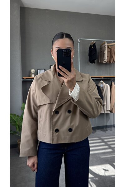YOUR NAME Crop Kadın Kahve Trençkot