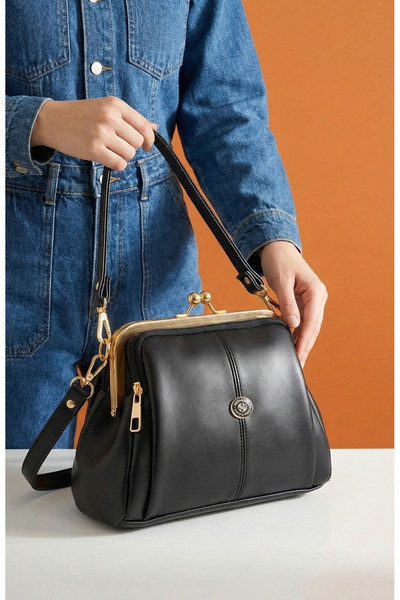 H&D COLLECTİON Жіноча чорна сумка з 4 відділеннями, підкладкою, застібкою-бли...