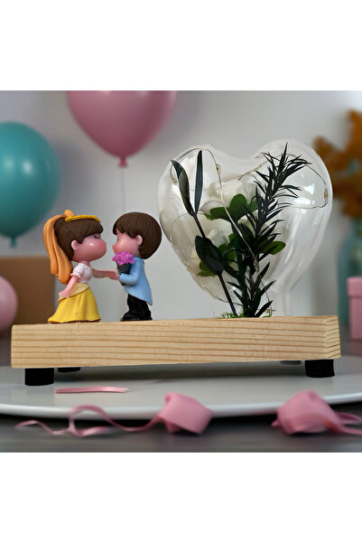 OEM Figurina decorativa luminoasa cu indragostiti si inimioara cu flori, cu LED, Tip 1